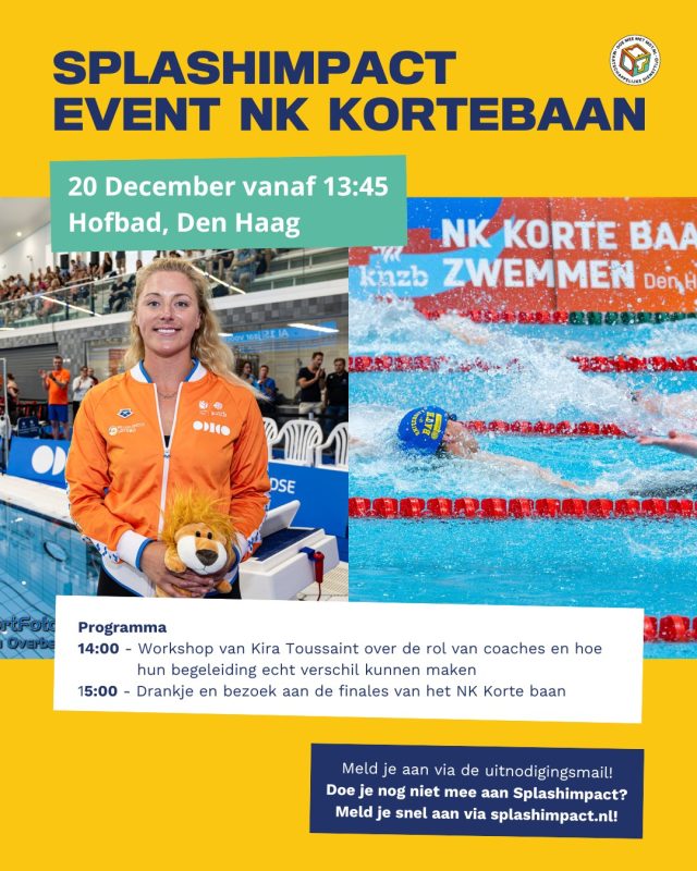 ✨ Meet Kira Toussaint! ✨
Op zaterdag 21 december krijg jij als SplashImpact deelnemer een unieke kans:
een inspirerende workshop van topzwemster @kiratoussaint én samen de finales van het NK Kortebaan bekijken! 🏊‍♀️

📍 Hofbad, Den Haag
🕒 13:45 – 15:00 Inlopen en Workshop
💬 Daarna: hapjes, drankje & naar de finales!

Dit event is GRATIS maar er zijn beperkte plekken… dus wees snel!
💙 Meld je aan via de link in de uitnodigingsmail.

#SplashImpact #MDT #NKKortebaan #Workshop #Zwemmen #DenHaag @knzbned @mdt_nl