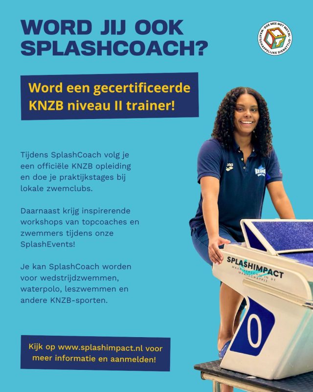 Word jij ook SplashCoach?
Ben jij klaar om anderen te inspireren in het water én jezelf te ontwikkelen als trainer? 💪

Tijdens SplashCoach volg je een erkende KNZB niveau II opleiding en doe je praktijkervaring op bij lokale zwemclubs. Daarnaast krijg je inspirerende masterclasses van topcoaches en zwemmers tijdens onze SplashEvents! 

Of je nu gek bent op wedstrijdzwemmen, waterpolo, leszwemmen of een andere KNZB-sport – met SplashCoach zet je de volgende stap in jouw sportieve én persoonlijke groei.

👉 Meer info & aanmelden via www.splashimpact.nl (link in bio)

#SplashCoach #SplashImpact #KNZB #Zwemmen #Waterpolo #Coachopleiding #Sportcoach #NextLevel #Zwemvereniging #Jongeren #MDT
